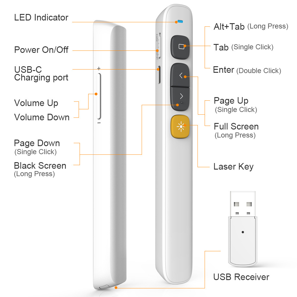 N29 Rechargeable Red Laser Pointer Pen Power Point Presenter with USB- C Charging Port