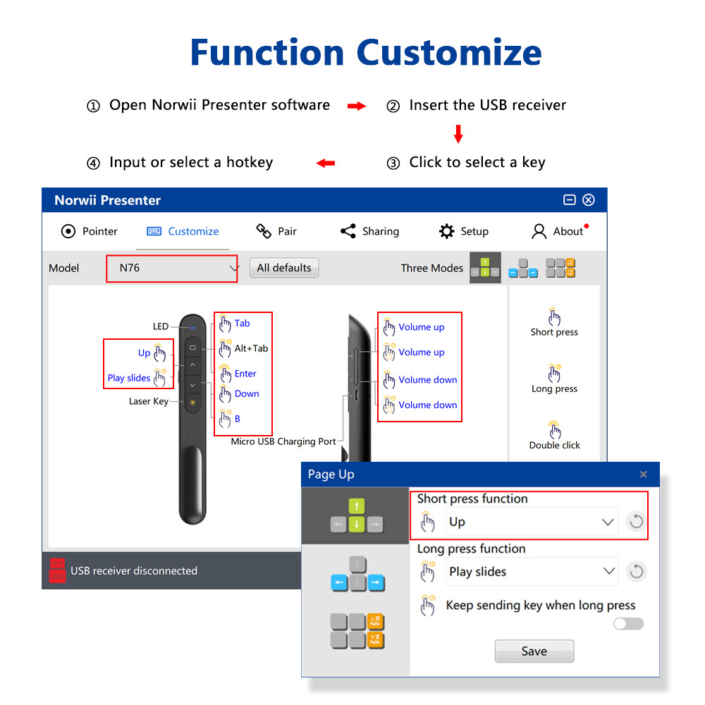 N76 powerpoint wireless laser presenter with laser,red and green laser presenter