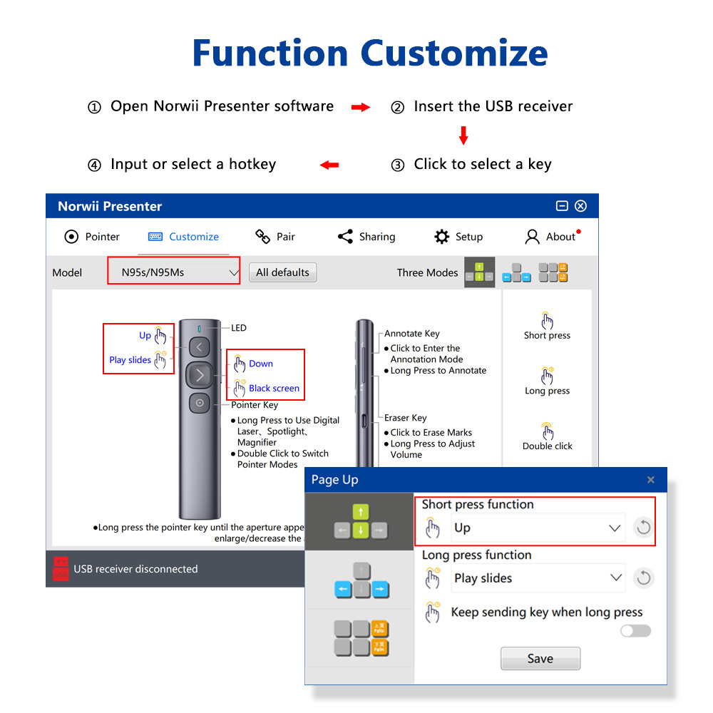 N95s Highlight Digital Laser Pointer Power Point Remote Computer Clicker for Presentations