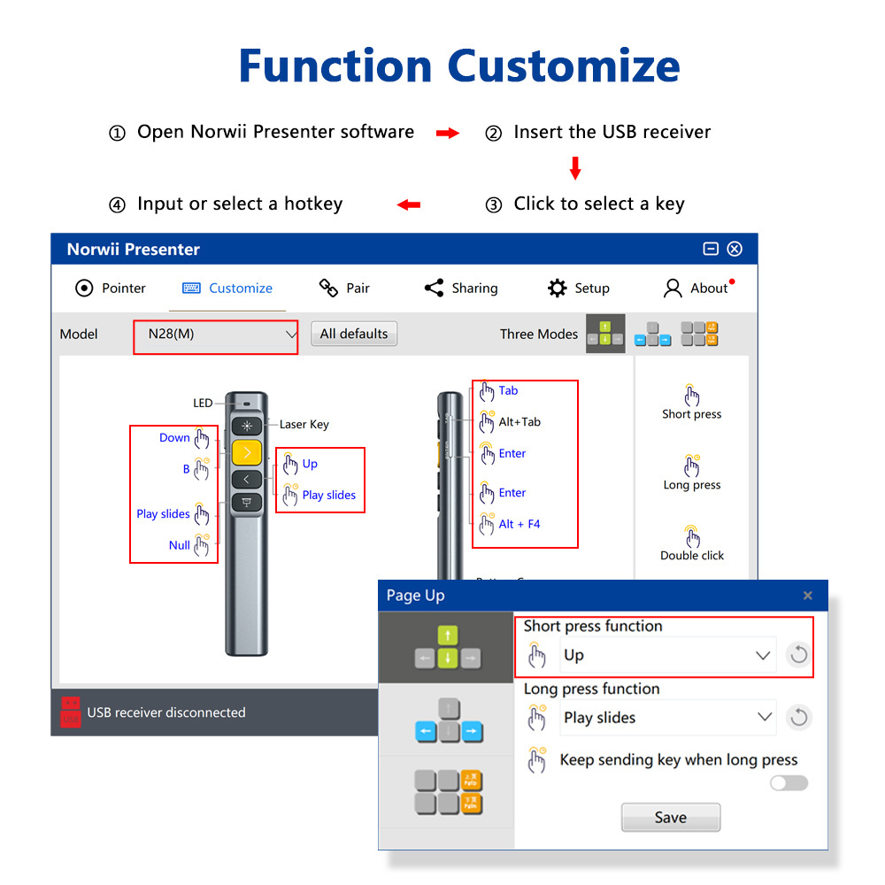 Professional N28 Wireless Powerpoint Clicker Custom Laser Pointer Remote for Presentations