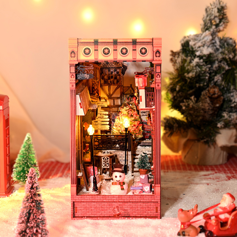 IIECREATE Jolly Christmas Promenade DIY Miniature House Book Nook Wooden  Assemble Toys