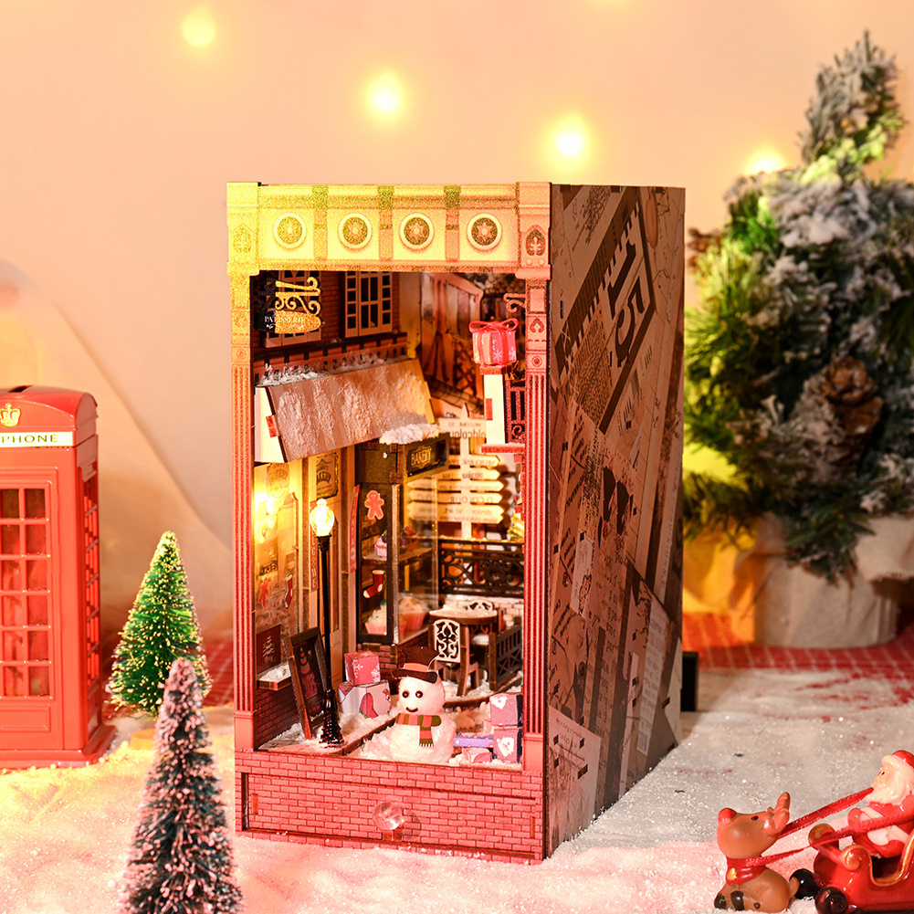 IIECREATE Jolly Christmas Promenade DIY Miniature House Book Nook Wooden  Assemble Toys