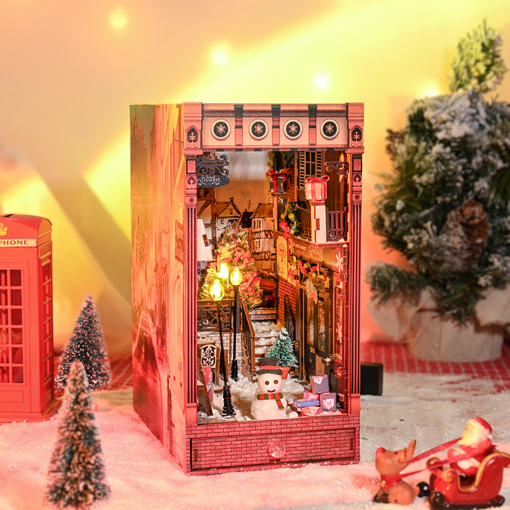 IIECREATE Jolly Christmas Promenade DIY Miniature House Book Nook Wooden  Assemble Toys