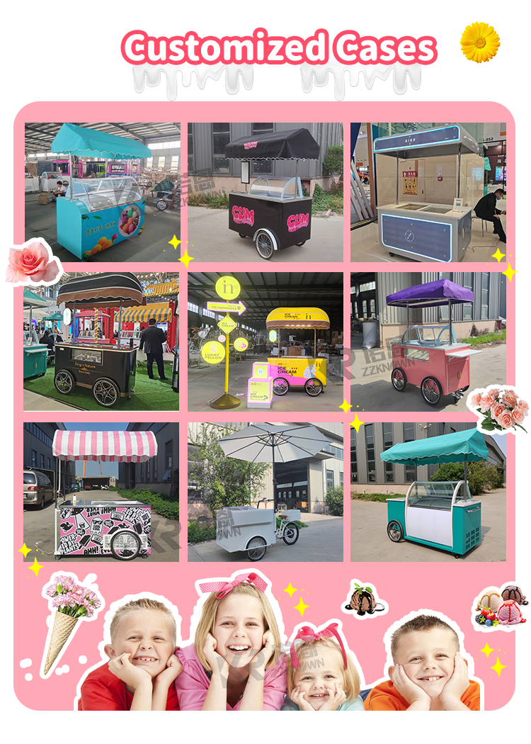 2024 Mobile Vending Electric Ice Slush Push Ice Cream Cart Mobile Food Popsicle Ice Cream Cart