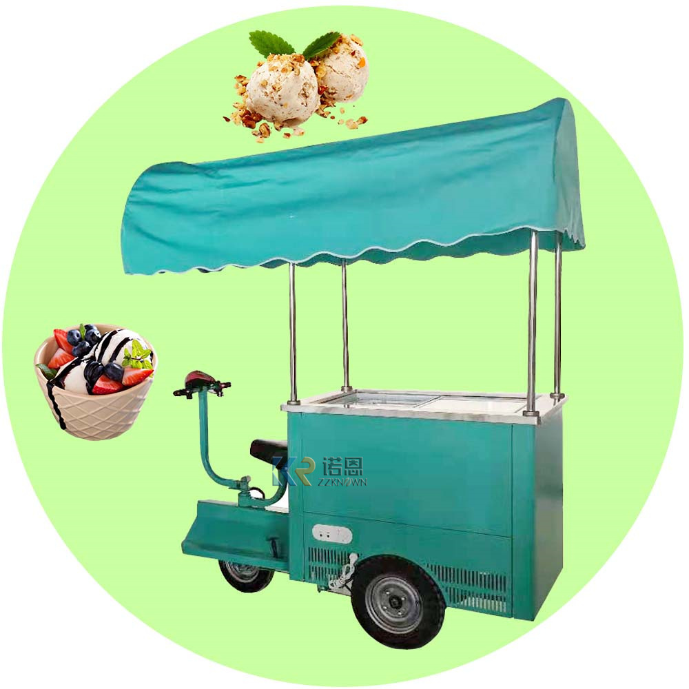 108L DC 12v Solar Powered Ice Cream Cart With Freezer Fridge Refrigerator Tricycle Bike