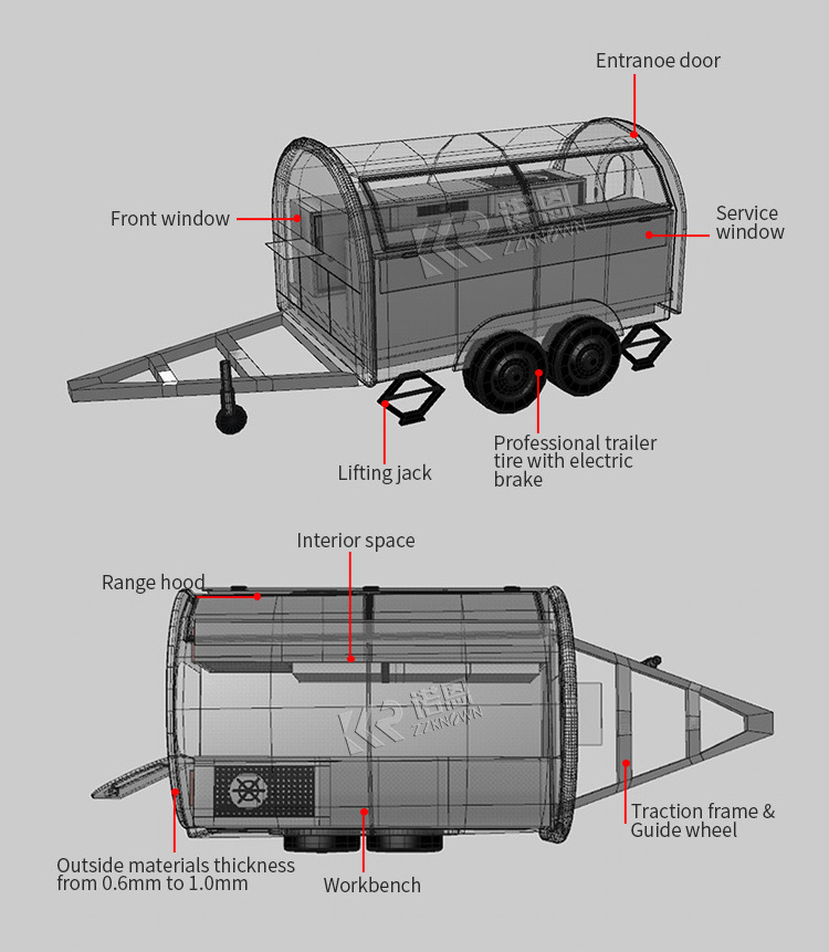 Popular Hotdog Ice Cream Cart Street Mobile Fast Food Truck Trailer Coffee Kiosk Carritos De Comida Food Trailers Fully Equipped