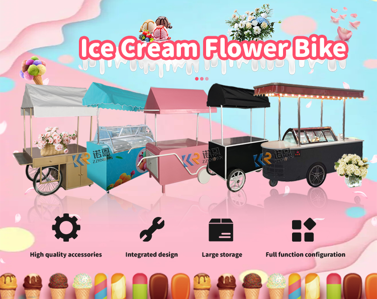 2024 Mobile Vending Electric Ice Slush Push Ice Cream Cart Mobile Food Popsicle Ice Cream Cart