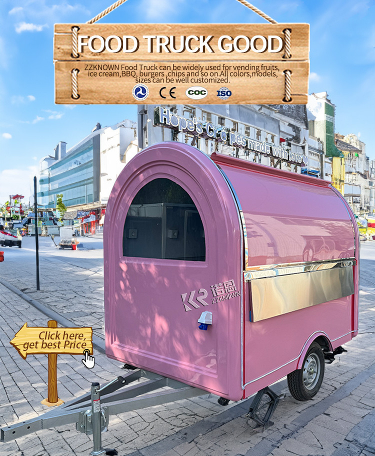 Mobile Pink Round Food Truck With CE Popular Ice Cream Pizza Hamburger Hot Dog Food Cart Food Trailer