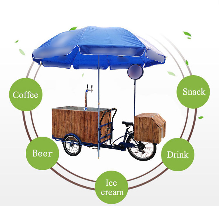 2024 Customized Electric Beer Bicycle Snack Vending Cargo Trike 3 Wheel Beer Pub Bike Mobile Bar with Battery