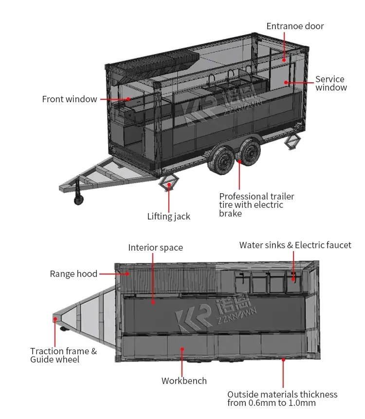 2024 Mobile Restaurant Outdoor Mobile Kitchen Vending Food Trailer Food Truck Fully Equipped For Sale Usa Miami