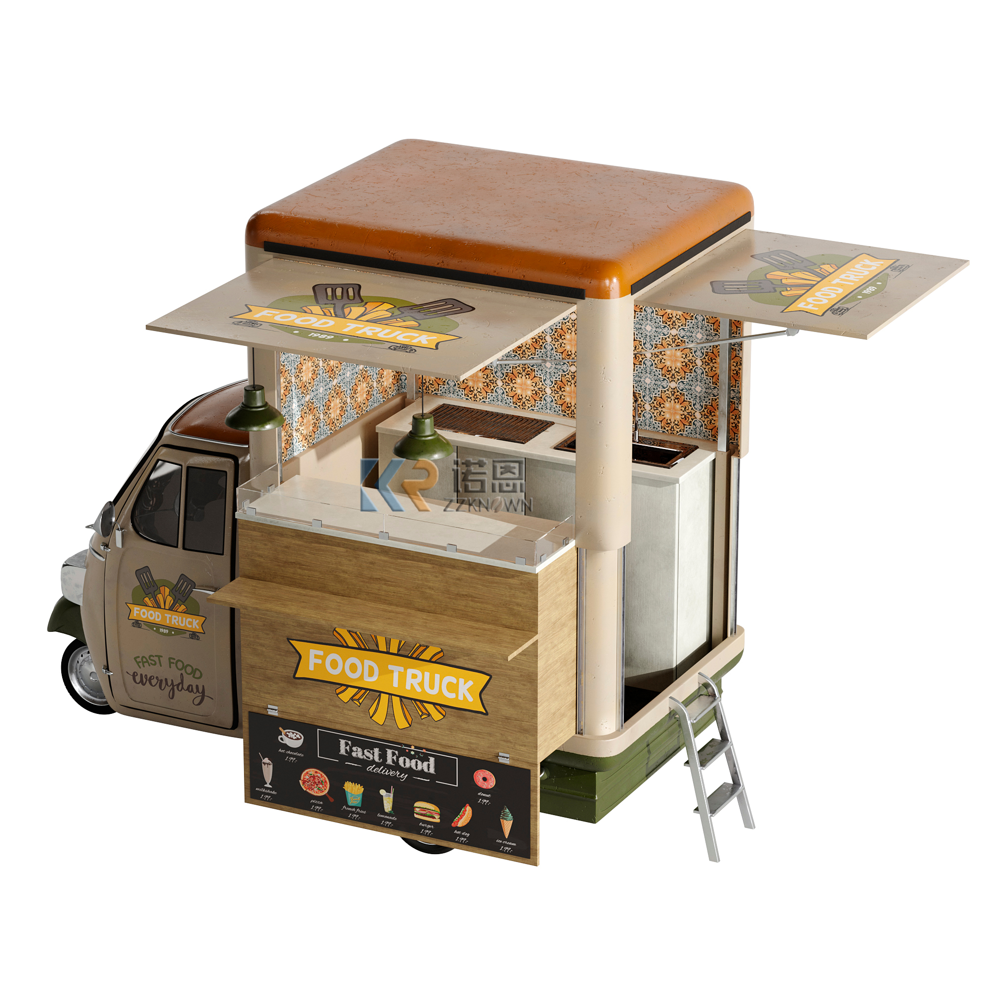 American Popular Street Outdoor Fast Food Carts Crepe Food Vending Cart With Snack Mobile Kitchen Cooking Equipments