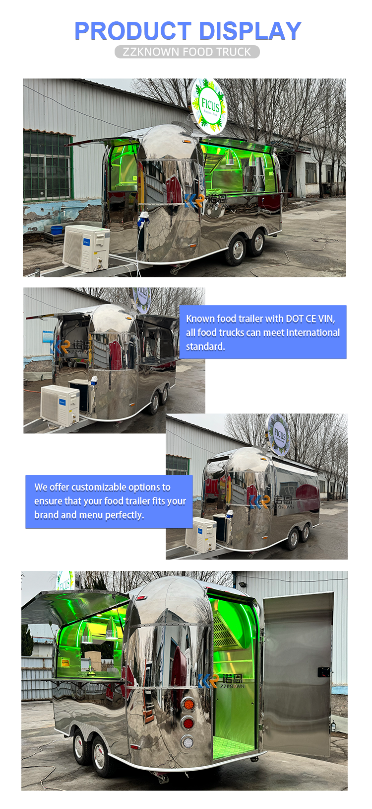 High Quality Mobile Food Truck Pizza Coffee Bbq Burger Ice Cream Cart Airstream Food Trailer For Sale