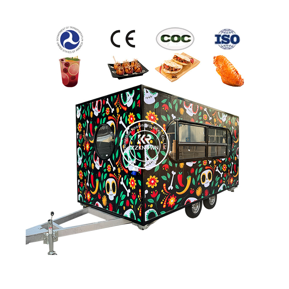 2024 USA Standard Square Mobile Kitchen Food Truck High Quality Ice Cream Pizza Waffle Sandwich Crepe Food Trailer Food Caravan