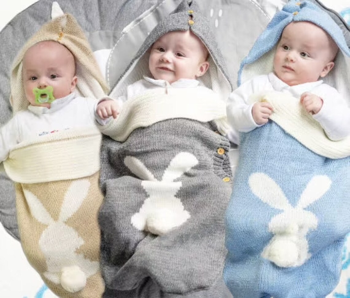 Baby Knitted Rabbit Sleeping Bag Outdoor Stroller Wool Newborn Baby Sleep Sack