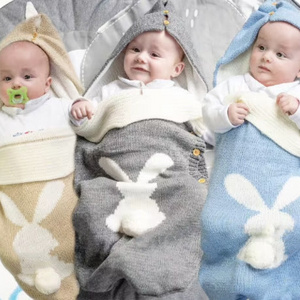 Baby Knitted Rabbit Sleeping Bag Outdoor Stroller Wool Newborn Baby Sleep Sack