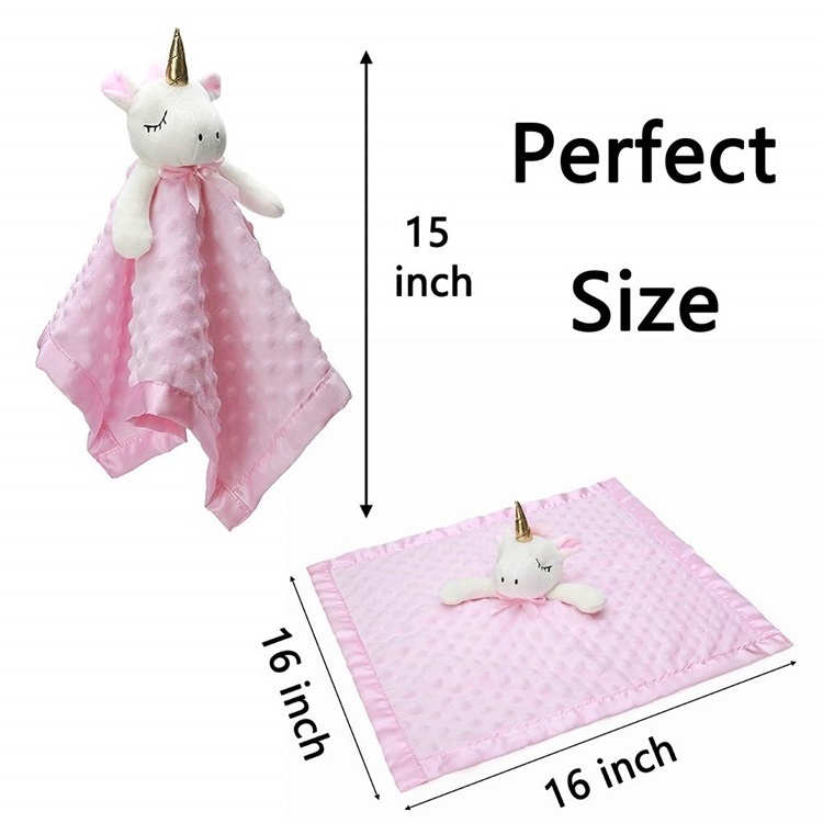 Baby Comforter Toy Animal Lovey Security Blanket Plush Fluffy Organic Soft Dot Minky High Quality  Unicorn Security Blanket