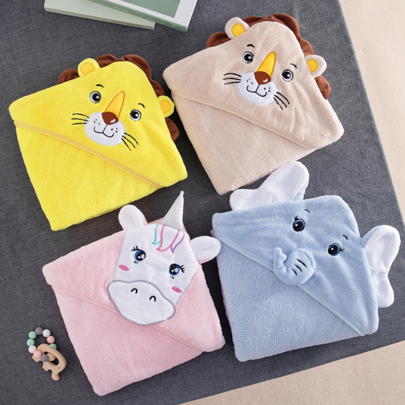 Cute Animal Cartoon Quick Dry Bath Washcloth Newborn Wearable Kids Hooded Swaddle Blanket Baby Hooded Bath Towel Poncho