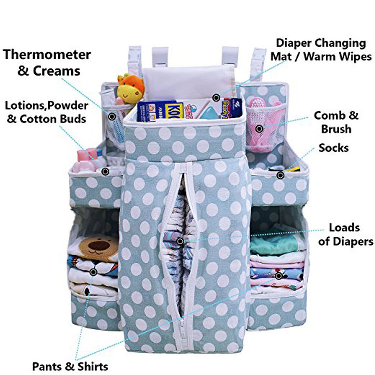 Baby Large Nursery Essential Storage Hanging Crib Diaper Organizer For Crib