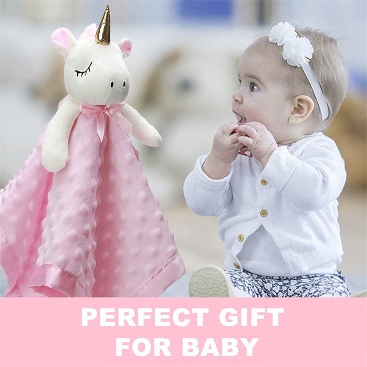 Baby Comforter Toy Animal Lovey Security Blanket Plush Fluffy Organic Soft Dot Minky High Quality  Unicorn Security Blanket