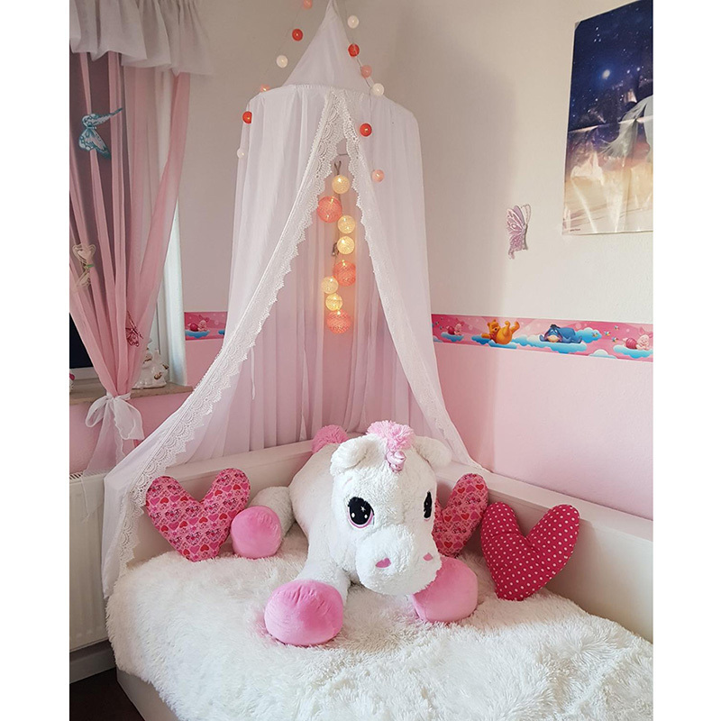 Insect- Proof and Mosquito-Proof Curtains White Pink Baby Chiffon With Lace Trim Bed Canopy Mosquito Net For Kids Bed