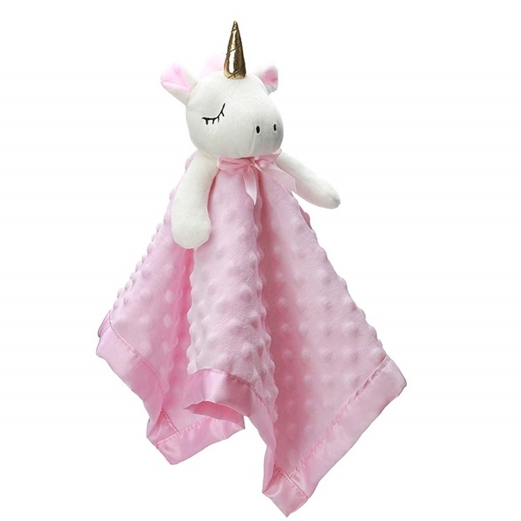 Baby Comforter Toy Animal Lovey Security Blanket Plush Fluffy Organic Soft Dot Minky High Quality  Unicorn Security Blanket