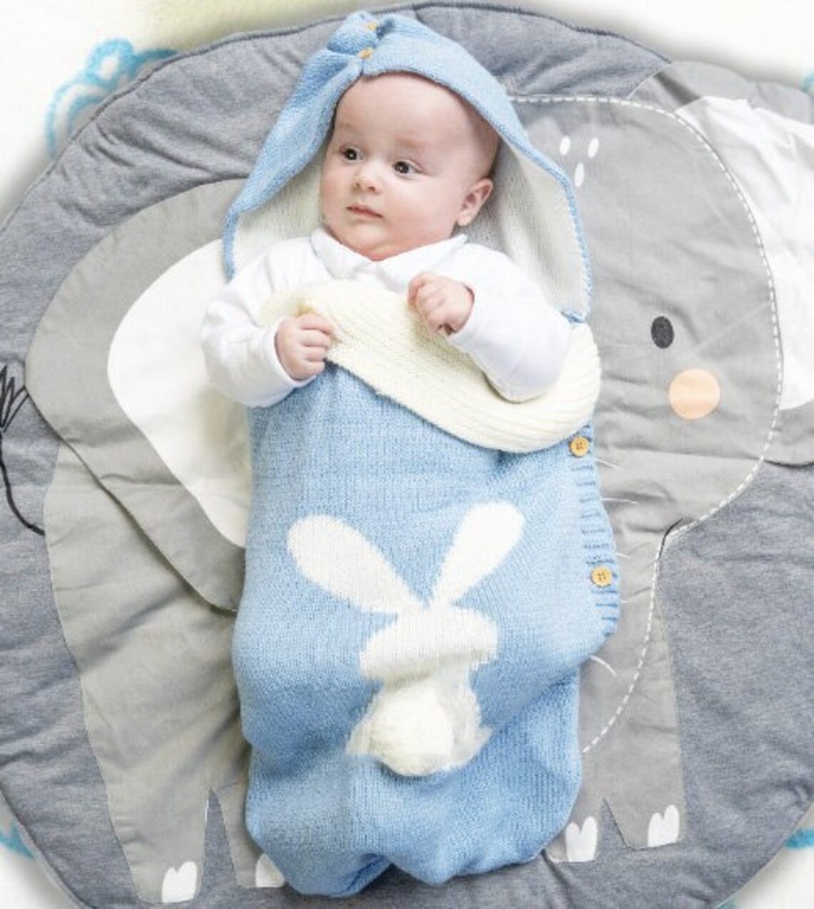 Baby Knitted Rabbit Sleeping Bag Outdoor Stroller Wool Newborn Baby Sleep Sack