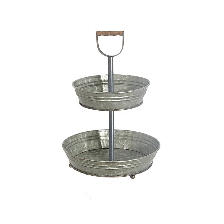 Fuzhou Factory OEM ODM Durable Party Three Tiered Platter Metal Stand Galvanized 3 Tier Serving Tray