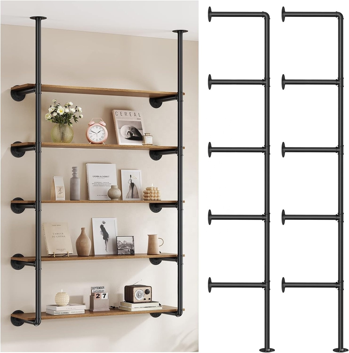 Industrial living room decoration wall shelf Iron Wall Mount DIY Open Bookshelf Pipe Shelves Book Shelf For Wall