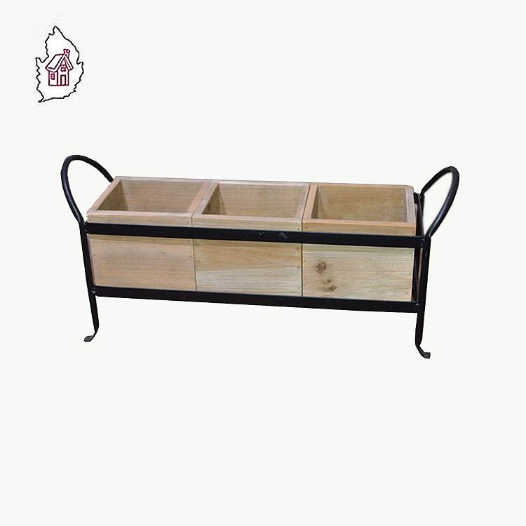 New Arrival  Bar Holder Serving Tray with Handles Wooden Caddy with Metal handle for table Decor Natural Finished Cutlery Holder