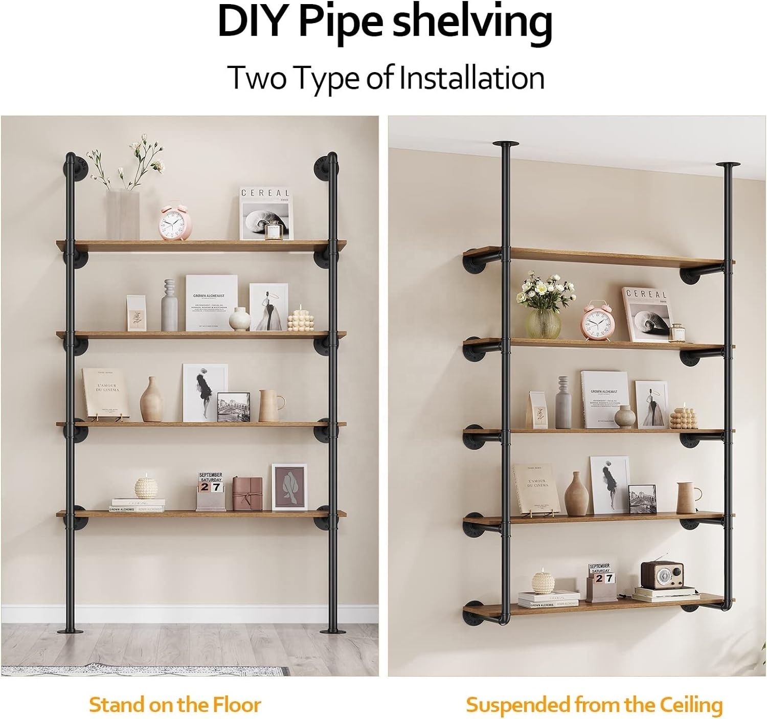 Industrial living room decoration wall shelf Iron Wall Mount DIY Open Bookshelf Pipe Shelves Book Shelf For Wall