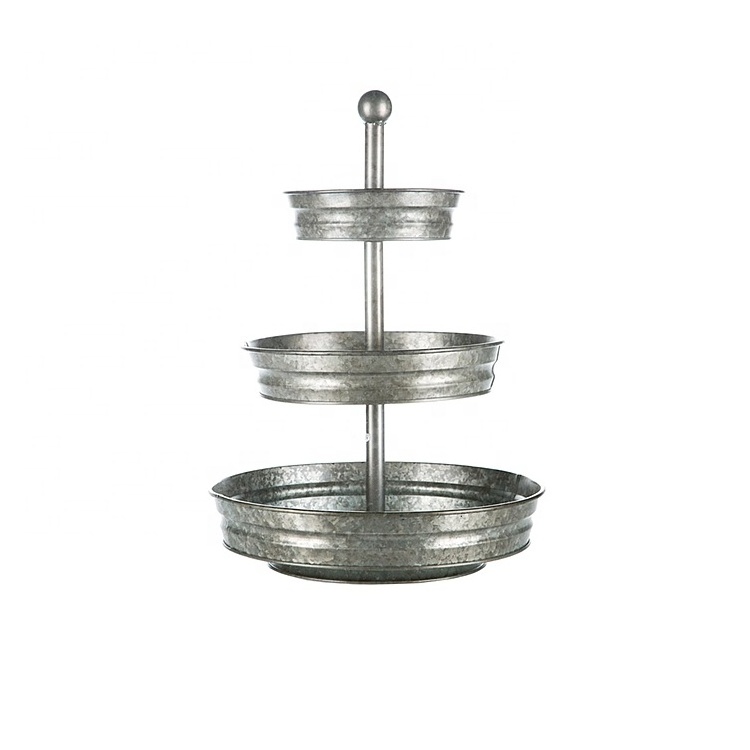 Fuzhou Factory OEM ODM Durable Party Three Tiered Platter Metal Stand Galvanized 3 Tier Serving Tray