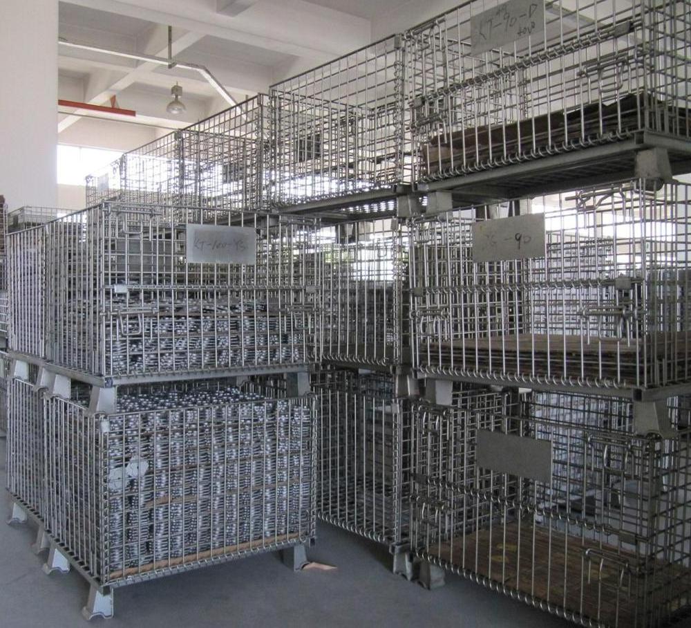 Foldable storage equipment pallet cage wire container with wheels in Korea