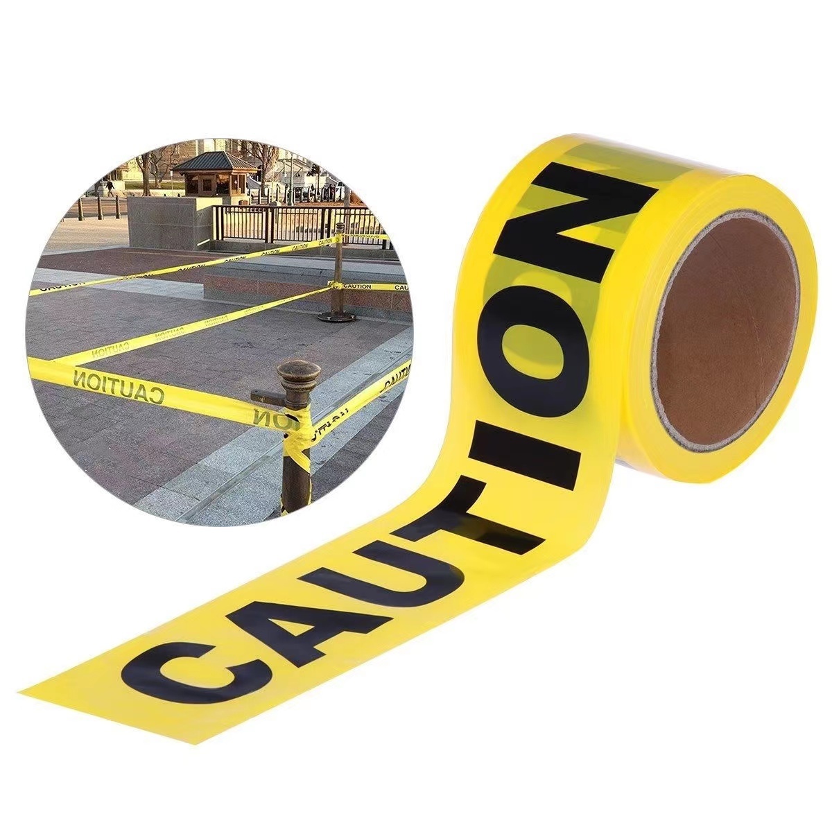 Customer printed light yellow color PE barrier tape for danger area warning purpose