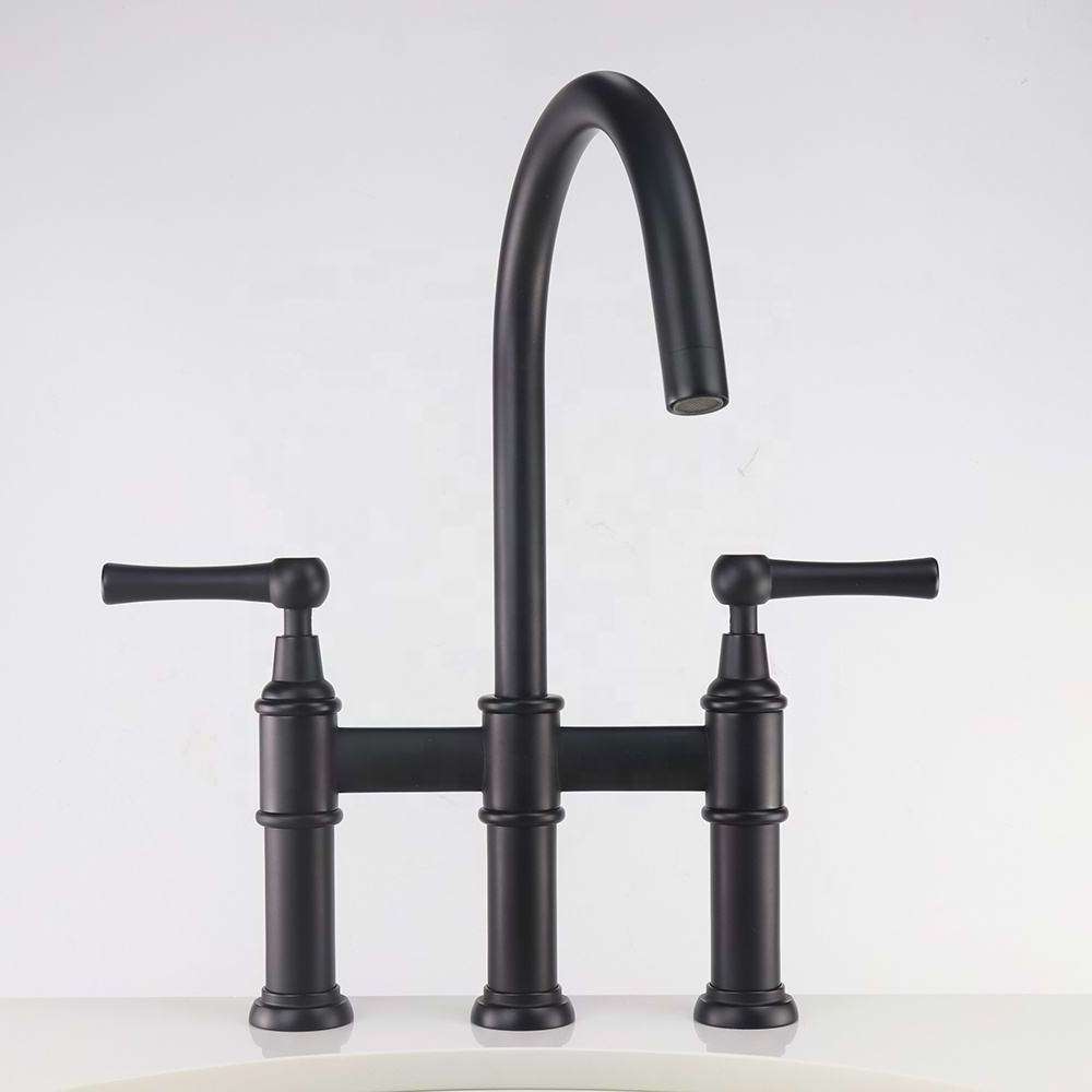 Heritage Three Hole 8 inch Center Kitchen Bridge Faucet with Brass Lever Handles