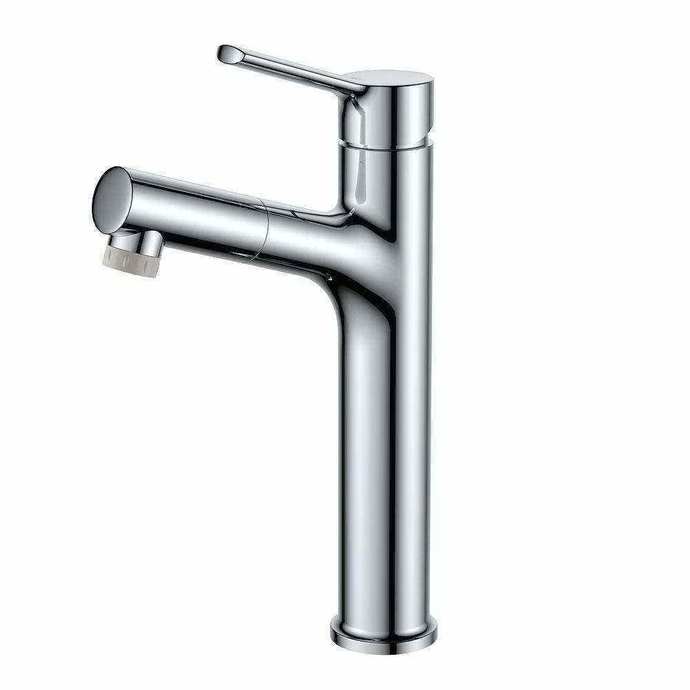 Chrome Polished Deck Mounted Zinc Handle Zinc Body Cold Water Pull Out Basin Faucet For Bathroom