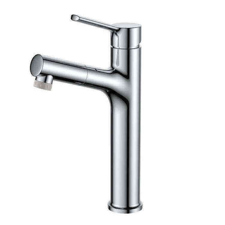 Chrome Polished Deck Mounted Zinc Handle Zinc Body Cold Water Pull Out Basin Faucet For Bathroom