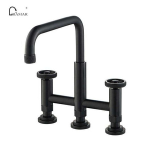 Full Brass Diamond Textured Matte Black Bridge Kitchen Faucet for Famous Brand