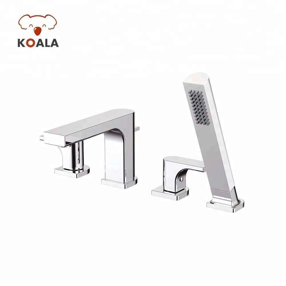 Wholesale Brass Deck Mount 4 Hole Bathroom Bathtub Faucet With Hand Shower