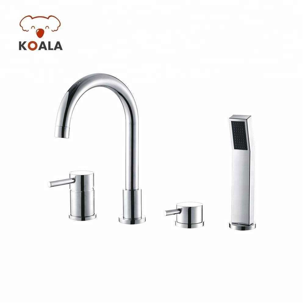 Wholesale Brass Deck Mount 4 Hole Bathroom Bathtub Faucet With Hand Shower