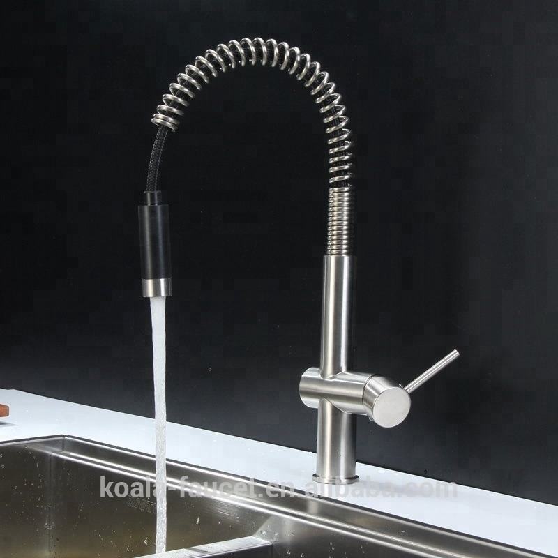 Nsf 61-9 Upc Pull Down Water Saving Tap Small Spring Pull-out Spout Kitchen Faucet With Led Light