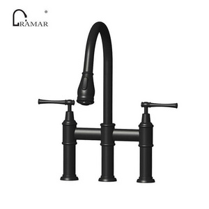 2 Functions Pull-down Sprayhead Bridge Kitchen Sink Faucet in Matte Black