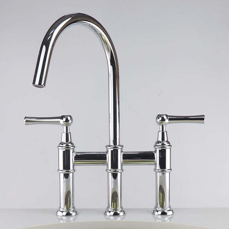 Heritage Three Hole 8 inch Center Kitchen Bridge Faucet with Brass Lever Handles