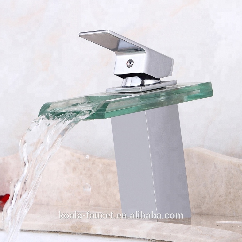 Indonesia Concinnity Bathroom Basin Waterfall Water Light Color Changing Led Glass Faucet