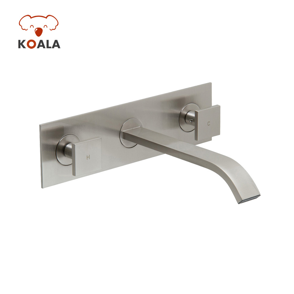 Bathroom Bathtub Brass Square Wall Mounted Waterfall Dual Handle CUPC Concealed Basin Taps Faucet