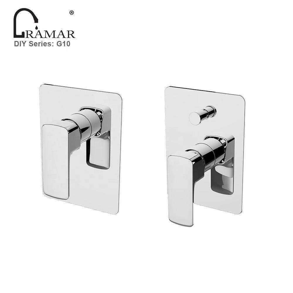 Wall Mounted Button Concealed Thermostatic Bath Shower Faucet Mixer With 2 Way Diverter For Bathroom