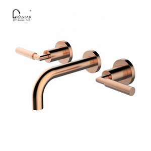 Rose Gold Painting Dual Handle Bathroom Faucet Brass Water Basin Faucet For Bathroom