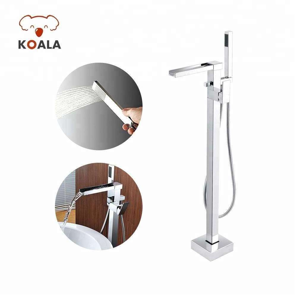 UPC Brass Square Cascade Flow American Bathroom Freestanding Floor Mounted Clawfoot Bathtub Faucet