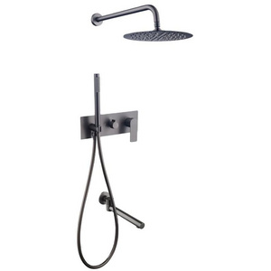 Gun Grey Bathroom Wall Mounted Chrome Brass Rain Shower Faucet 3-function Hot Cold Water Shower Set