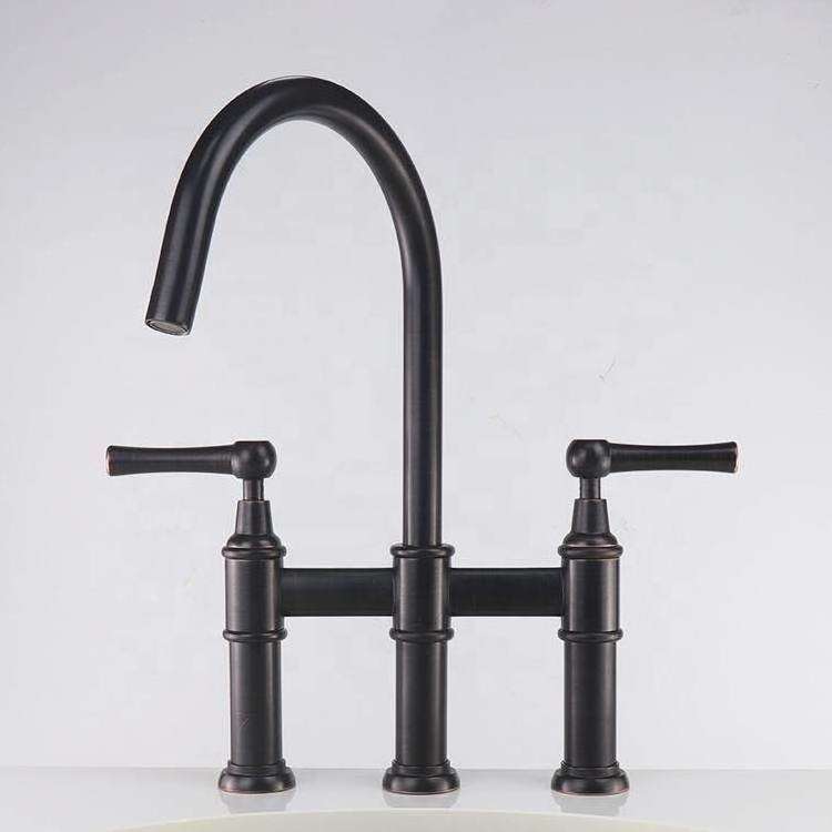 Heritage Three Hole 8 inch Center Kitchen Bridge Faucet with Brass Lever Handles