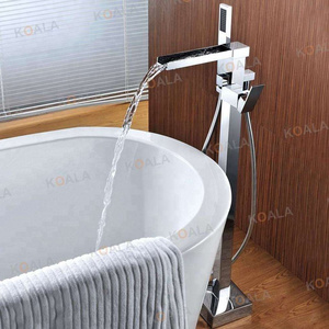 UPC Brass Square Cascade Flow American Bathroom Freestanding Floor Mounted Clawfoot Bathtub Faucet